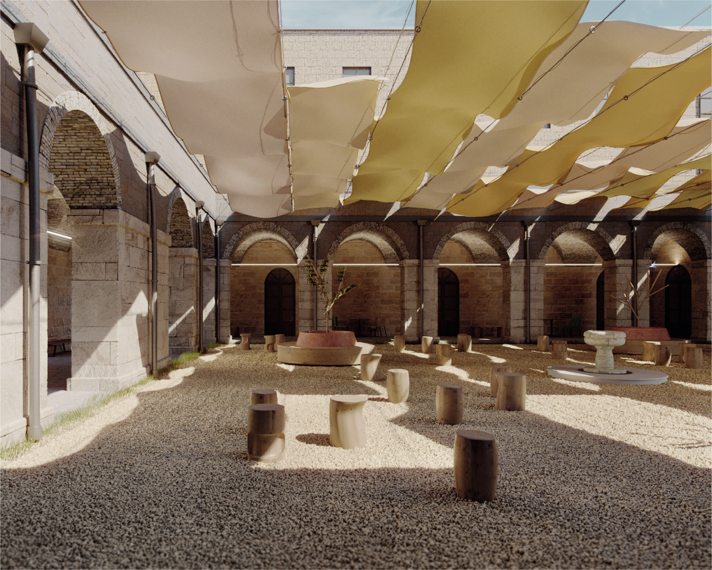 Render realizzato da AM3 che raffigura la corte dello spazio madonie